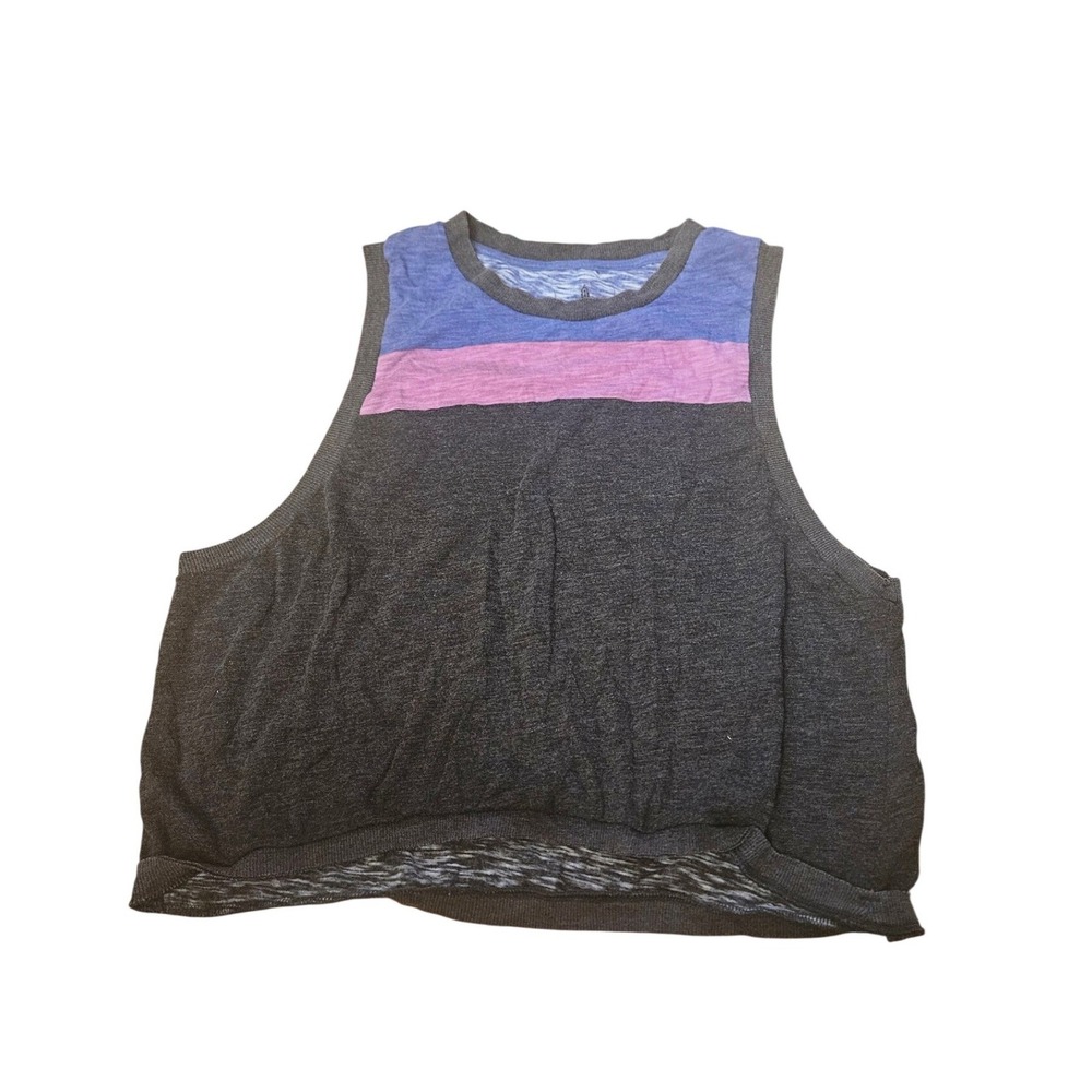Free People Striped Colorblock Tank Top Women L G Charcoal Blue Pink
